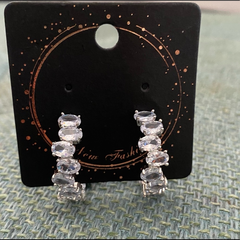 Silver small rhinestone hoops